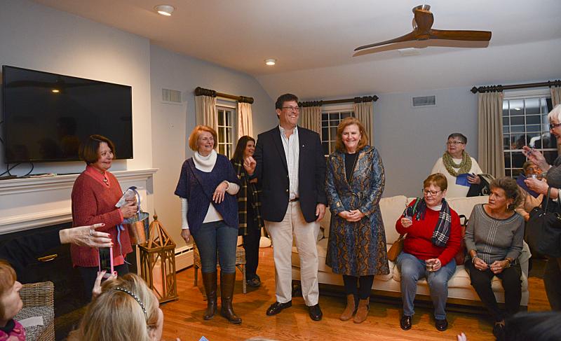VIA Designer Show House Committee Chairs (l-r) Rose Marie Patin and Monica Maiese introduce owners Jim and Lisa Hunt.